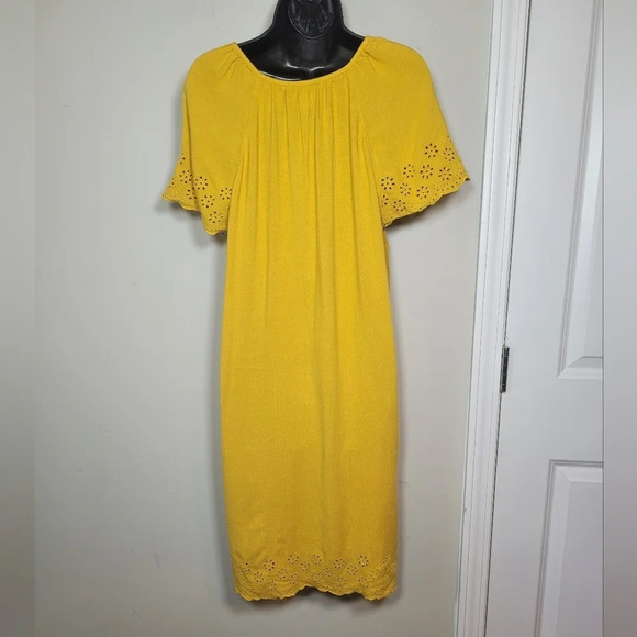 Old Navy Mustard Linen Blend Knee Length Shift Dress sz L - Picture 2 of 8